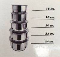 หม้อแขก สแตนเลส 5 ใบ ใน 1 ชุด มีขนาด 16,18,20,22,24 หม้อหนา แข็งแรงทนทาน