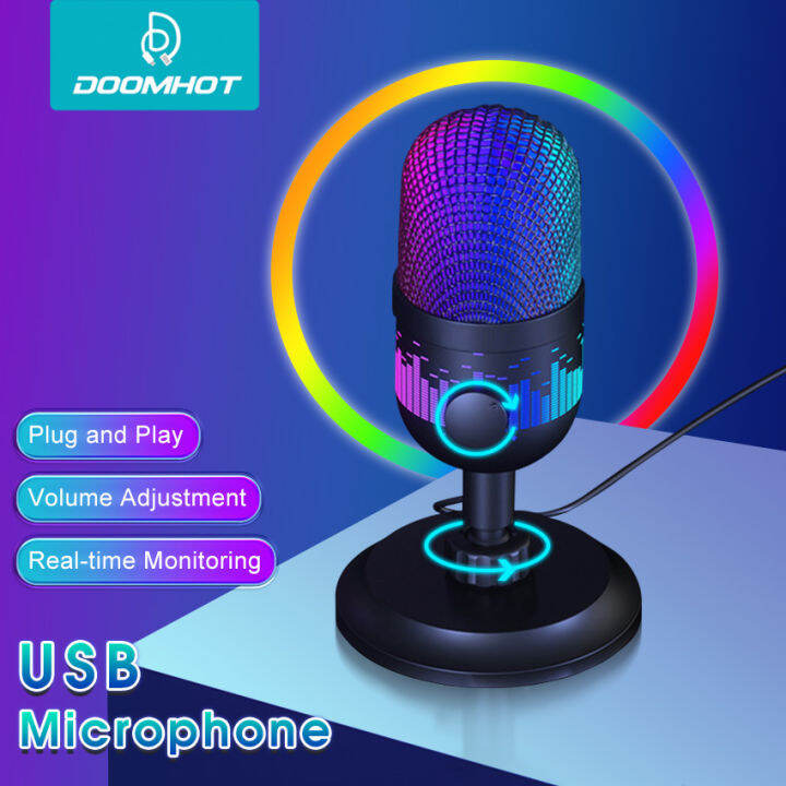 DoomHot USB Microphone Professional RGB Gaming Mic Portable Mini