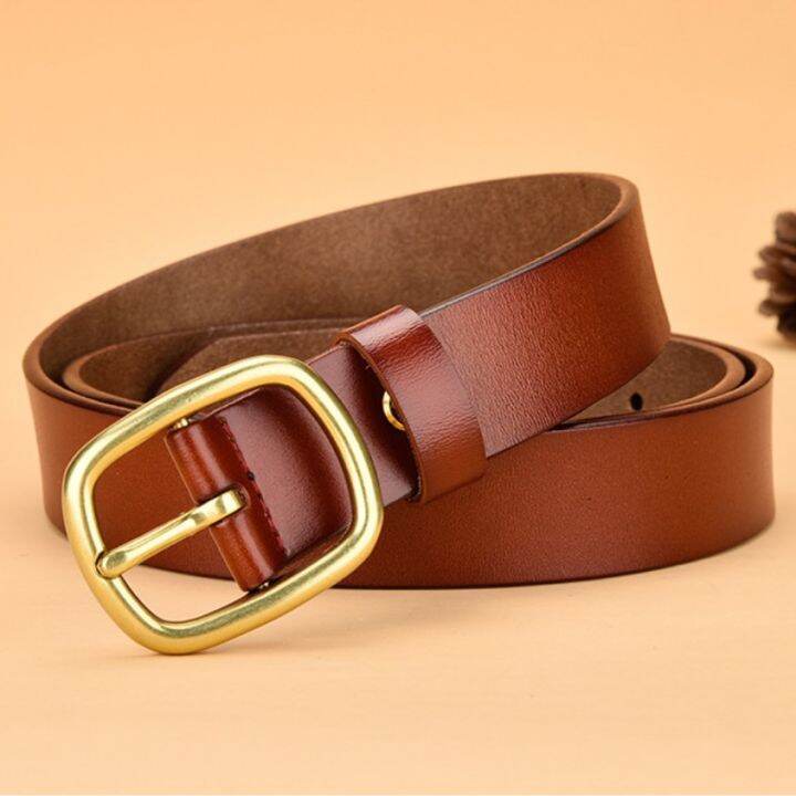 WOMEN GENUINE LEATHER BELT GOLD BUCKLE COWHIDE BELT FOR WOMEN Lazada PH