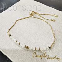 แฟชั่นสร้อยข้อมือโซ่ทองสายปรับรูดหิน Moonstone