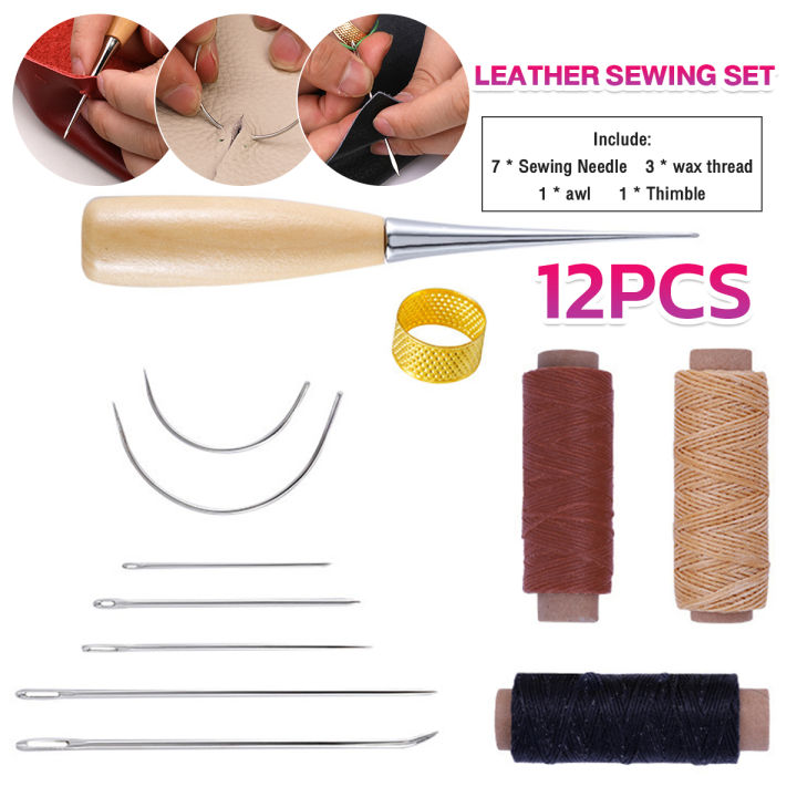 Copper Handle Sewing Awl Kit Leather Sewing Kit with 30M Waxed Thread or  Leather