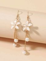 ต่างหูแฟชั่น ต่างหูดอกไม้ Faux Pearl Decor Flower Drop Earring (ส่งจากไทย)