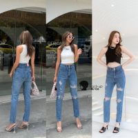 ? BU136 NEW JEANS BOYFRIEND กางเกงยีนส์ทรงบอยเองสูงแต่งสะกิดขาดสีฟอกสวยมาก มีไซล์ใหญ่สำหรับสาวอวบอ้วนPLUSSIZE