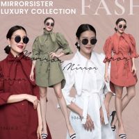 ?ป้าย MiRRoRSiSTER เดรสเชิ้ตดีไซน์เก๋ คอปกยาว แต่งขอบกุ๊นลูกไม้