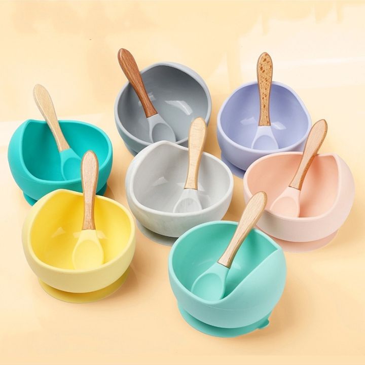 1Set Silicone Baby Feeding Bowl Tableware for Kids Waterproof Suction Bowl  With Spoon Children's Dishes Kitchenware Baby Stuff