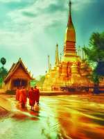 Art painting home wall decoration poster 46x61cm print of golden wat in Thailand on canvas with wooden frame