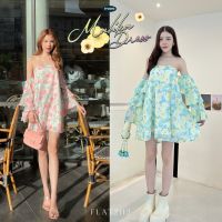 FLAT2112 FF0290 : MALIKA DRESS เดรสลายดอกไม้ เดรสเปิดไหล่ มินิเดรส