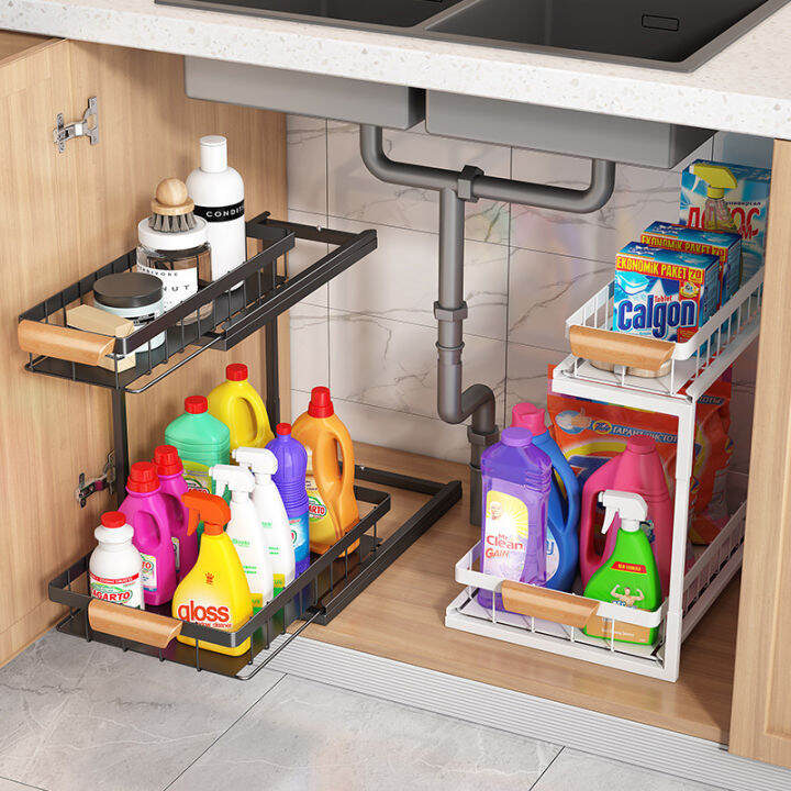 Under Sink Organizer, 2 Tier Sliding Under Sink Storage Rack with Pull ...