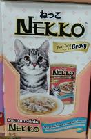 เพาท์แมวเปียก ยี่ห้อ NEKKO in Gravy สูตรแมวโต รสปลาทูน่า หน้ากุ้งและหอยเชลล์ในเกรวี่ ขนาด70กรัม (12ซอง/1โหล)