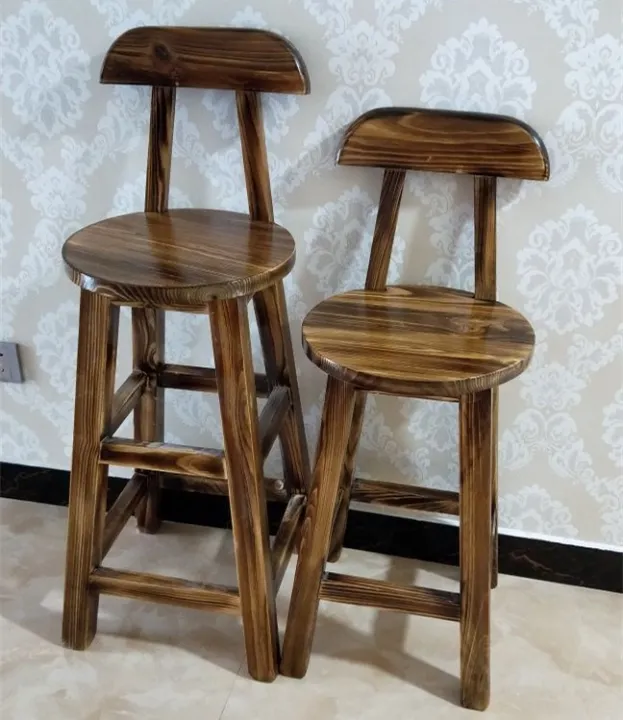 Solid Wood Bar Stool Vintage Wooden Stool Bar Back Chair Home Bar Chair