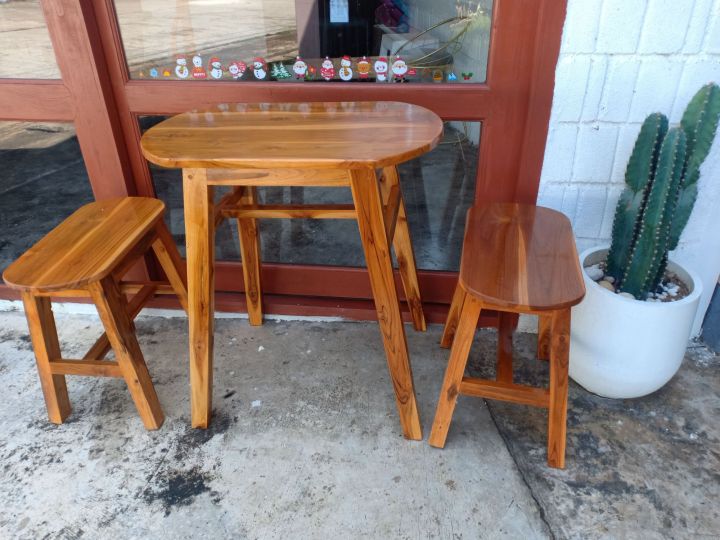 ชุดโต๊ะมินิมอลทรงแคปซูเก้าอี้2ตัวโต๊ะ1ตัว-ทำจากไม้สักแท้-ส่งฟรีทั่วไทย-ภาคใต้-300