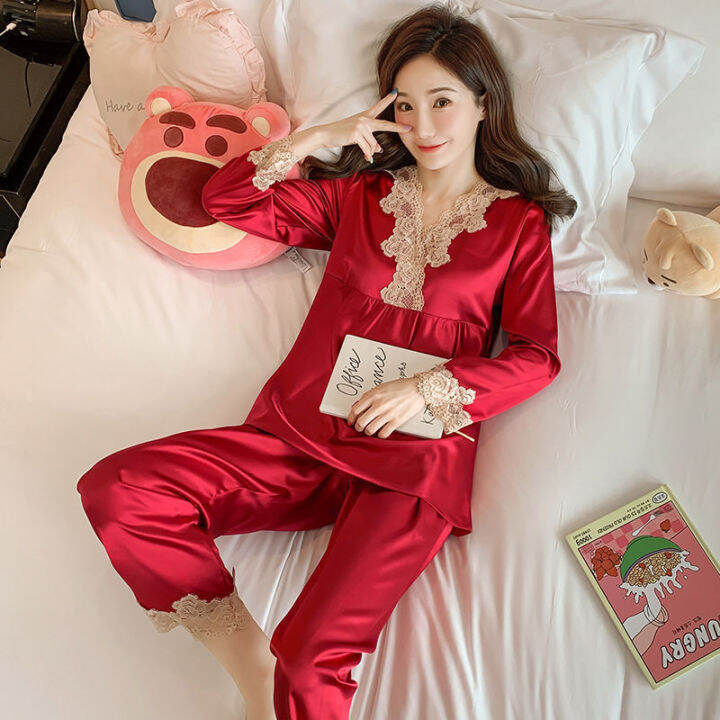 2022 New Long Sleeve Silk Pajamas Womens Spring And Autumn Sexy Women