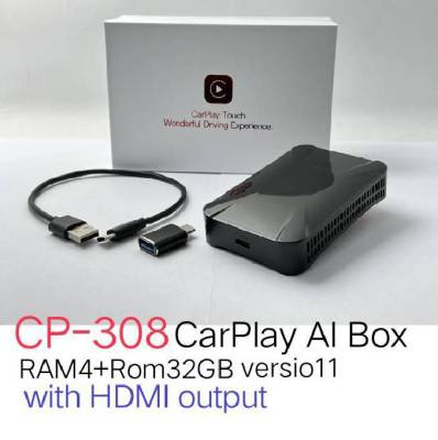 new CarPlay AI Box CP-308 Ram4+64GB ver.11 มี HDMI output สำหรับต่อจอหลัง ,สมารถต่อได้ทั้งระบบ Android Auto และ CarPplay  มีขนาดกระทัดรัด เชื่อมต่อระบบ wireless ไร้สาย บนจอเดิมของรถ TOYOTA HONDA NISSAN MAZDA SUZUKI FORD SUBARU PORSCHE HYUNDAI KIA MG ORA