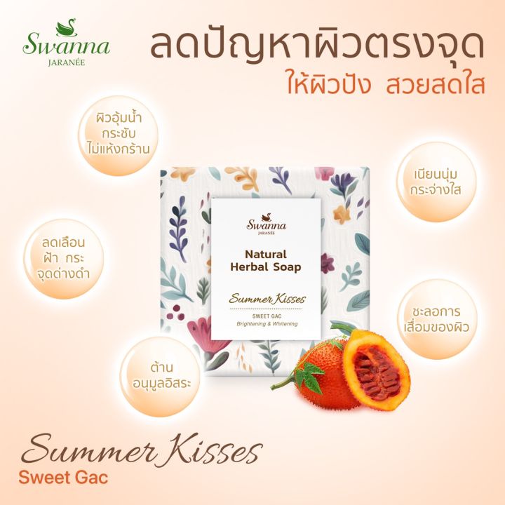 สบู่ฟักข้าวผสมน้ำผึ้ง-swanna-jaranee-sweet-gac-soap-สูตรผิวกระจ่างใส-ปรับสีผิวให้เสมอ-ลดเลือนจุดด่างดำ-ต่อต้านอนุมูลอิสระ-เหมาะสำหรับสีผิวไม่สม่