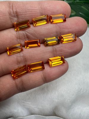 บุษราคัม เนื้อแข็ง  5X10 มิลลิเมตร..(10 เม็ด)5X10 MM  สะอาดตา YELLOW SAPPHIRE HARDNESS 9 พลอย100% LAB MADE