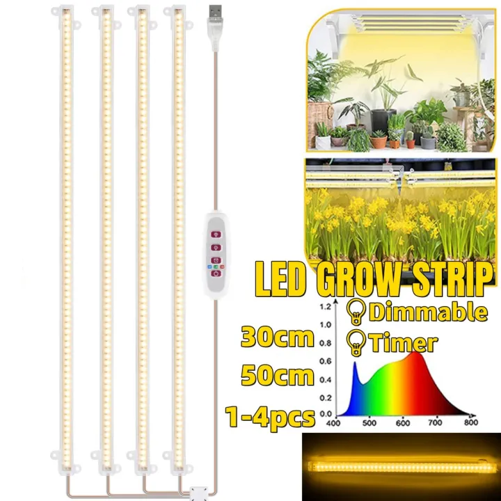 LED Grow Light Strip Bar Full Spectrum Timer 5V USB Dimmable Tube ...