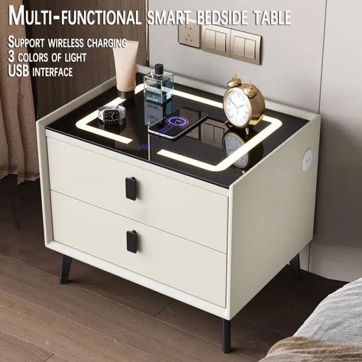 Smart Bedside table for bedroom wireless charging LED light bedside ...