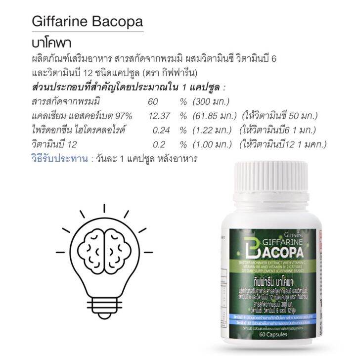 ความจำสมอง-บาโคพา-อาหารเสริม-กิฟฟารีน-ของแท้-giffarine-bacopa-60-แคปซูล