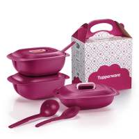 Tupperware Gourmet Server Set ชุดกล่องทัพเพอร์แวร์ถนอมอาหาร สามารถแช่เย็นและอุ่นในไมโครเวฟได้ มาพร้อมช้อนและทัพพี