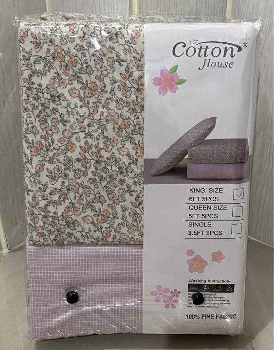 ผ้าปูที่นอนลายดอกไม้-cotton-house-รุ่นผ้าไข่มุกญี่ปุน-ขนาด-6-ฟุต-5-ฟุต-3-5ฟุต-มี-5-ชิ้น-ปลอกหมอน-2-ปลอกหมอนข้าง-2-ผ้าปู-1-ความสูง-10-นิ้ว-เฉพาะ-3-5-ฟุต-มี-3-ชิ้น