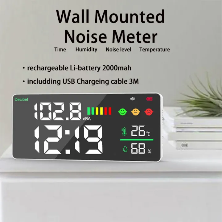 Wall Mounted Noise Meter Decibel Meter Large Screen Clock Led Display