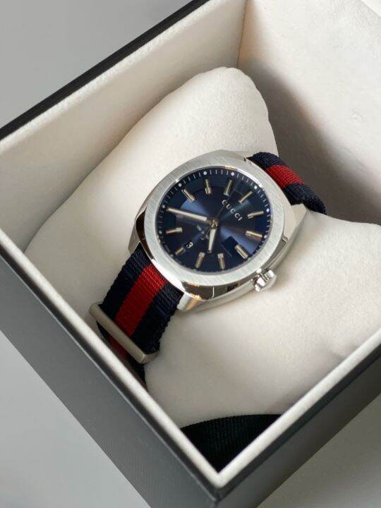 gucci-nylon-watch-gg2570-หน้าปัดน้ำเงิน-ขนาด-41mm-สายไนลอน-ยอดฮิต-รับประกันของแท้-100-ไม่แท้ยินดีคืนเงินเต็มจำนวน