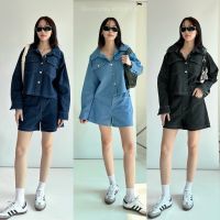 ??? ???????? Denim Set????(490฿ฟรีส่ง) เซตเสื้อเชิ้ตแขนยาว แมทช์คู่กางเกงขาสั้น เสื้อทรง oversize เท่ห์ๆคลูๆ on season