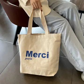 Shop merci Casual Style Canvas A4 Logo Totes by Wintersweet06