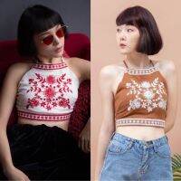 newlooksbkk MYT962 ??Embroidered Crop top เสื้อ crop ดีเทลงานปัก ชิคๆสไตล์โบฮีเมียน ทรงสวย หลังสายไขว้ ผูกเอวด้านหลัง