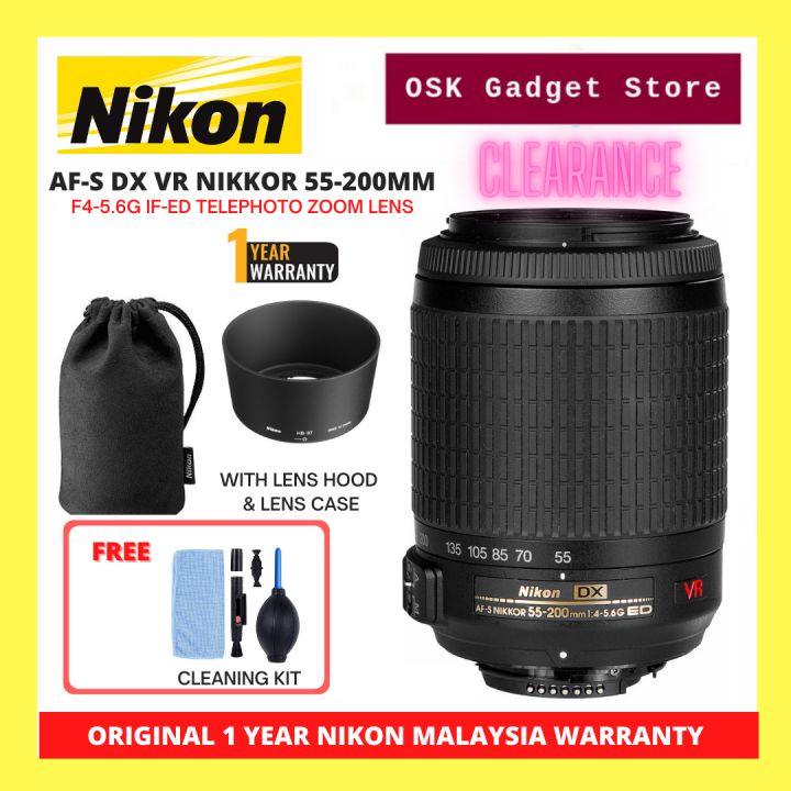 Nikon AF-S DX VR Nikkor 55-200mm F4-5.6G IF-ED Telephoto Zoom Lens With  Lens Hood Lens Case Year Warranty Lazada