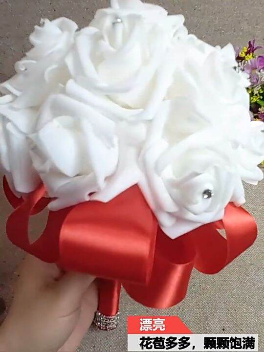 Bride With Flowers In Hand Wedding Artificial Bionic Flowers Crystal