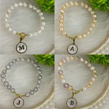 1pcs Fashion Stainless Steel A-Z Initial Imitation Pearls Bracelet