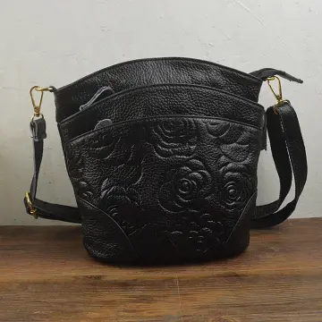 Retro Women Handbags Bucket Bag Female Large Capacity Shoulder Crossbody  Bag First Layer Cowhide Handmade Genuine Leather Big