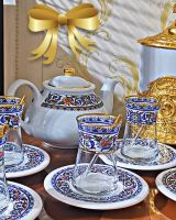 Turkish Tea Glassware Gold and Iznik Tile Embroidered/ แก้วชาตุรกีทรงดอกทิวลิปขอบทอง ลายโบราณ 1 set