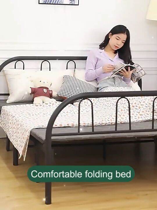 Metal Folding Bed 100/120CM Black/White Single Foldable Portable