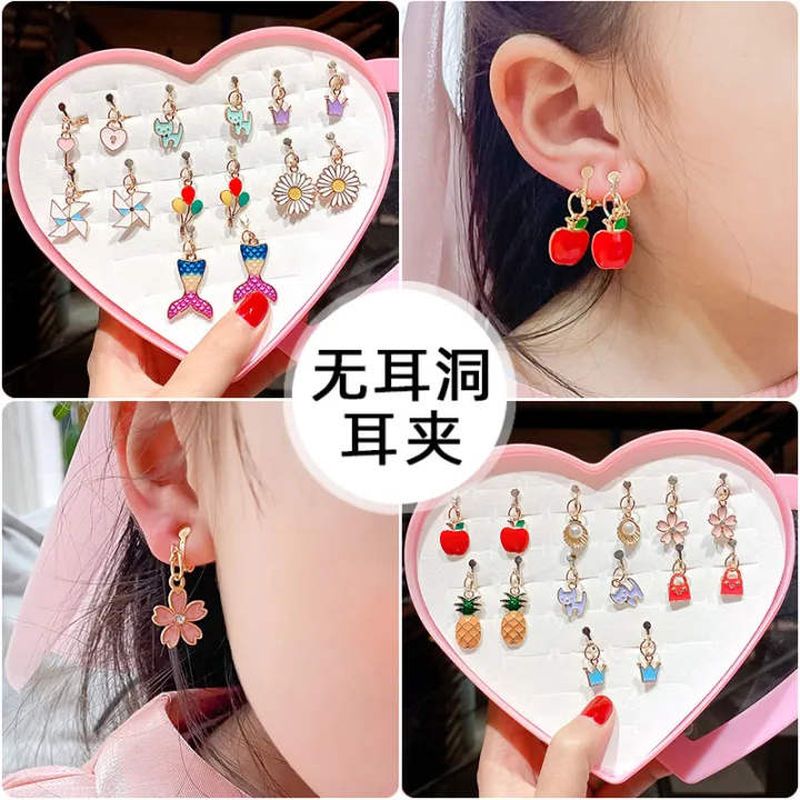 Children's Earrings Ear Clip No Pierced Girls Baby Cute Cartoon Little Girl  Fake Eardrops Anti-Pain Jewelry Ear Studs | Lazada PH