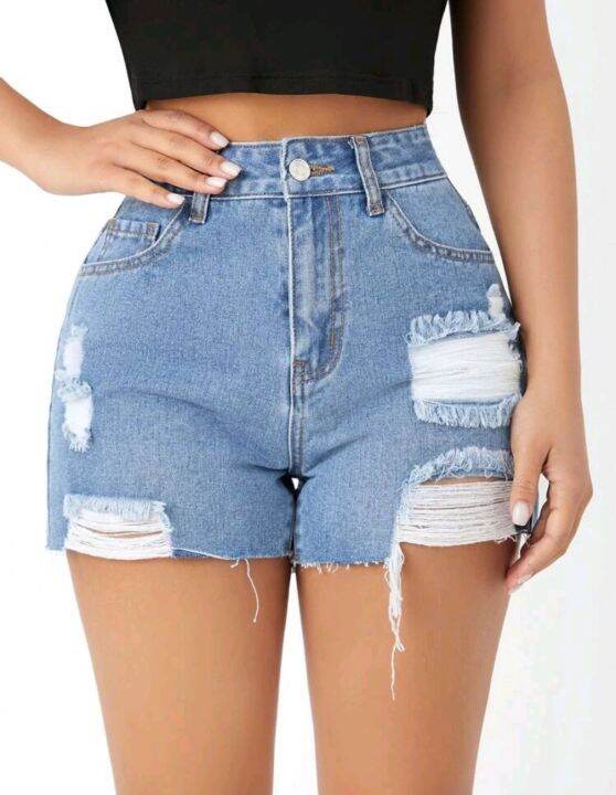 Raw Hem Ripped Denim Shorts Lazada Ph