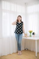 Mommade-เสื้อให้นม Black Polkadot Ribbon Top