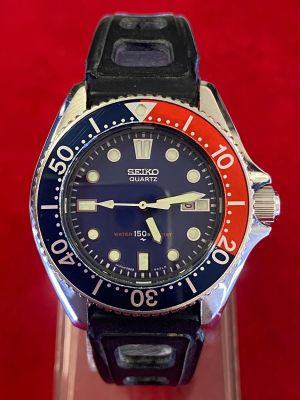 SEIKO PEPSI WATER 150 RESISTANT Quartz ตัวเรือนสแตนเลส นาฬิกาดำน้ำ นาฬิกาผู้หญิง มือสองของแท้