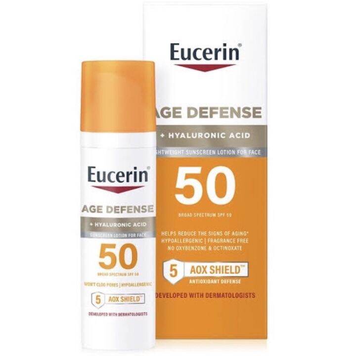 Eucerin Sun Age Defense SPF 50 Face Sunscreen Lotion with hyaluronic