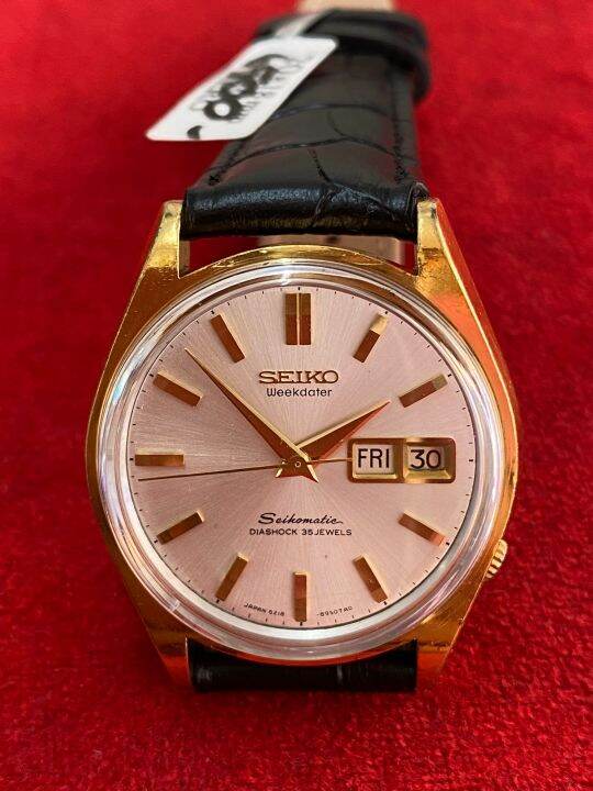 seiko-weekdater-seikomatic-diashock-35-jewels-automatic-ฝาหลังราชาปลาโลมาสวมมงกุฎ-ตัวเรือนทองหุ้ม-นาฬิกาผู้ชาย-มือสองของแท้