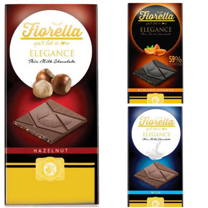 Fiorella Thin Milk Chocolate Cocoa Hazelnut/Almond Orange/Milk Halal