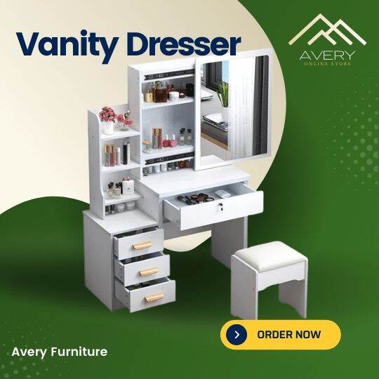 Vanity Mirror and Dresser / Vanity Mirror, Drawer with Lock, Chair Make