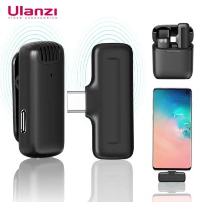 Ulanzi J11 Wireless Microphone System Receiver+Clip-on Microphones 20M Range Battery Charging Case for iPhone Type-C Smartphone