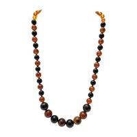 สร้อยคอ หินโมรา หินอาเกต เม็ดทรงกลม Black &amp; Brown Agate Round Beads Necklace Handmade Gemstone Jewelry