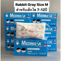 Medimask LV1 หน้ากากอนามัยทางการแพทย์เด็ก ลายกระต่ายเทา 1กล่อง 50ชิ้น