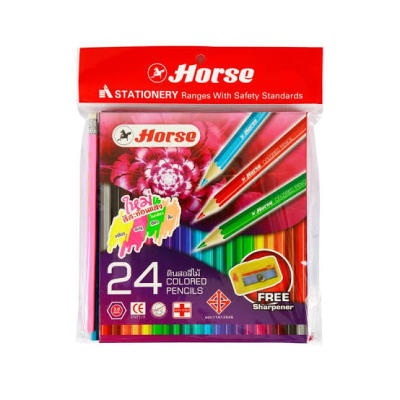 สีตราม้า ดินสอสี HORSE รุ่นใหม่ สีสะท้อนแสง สวย ระบายลื่น ด้ามยาว ไม่หักง่าย แถมฟรี กบเหลาเเละดินสอ
