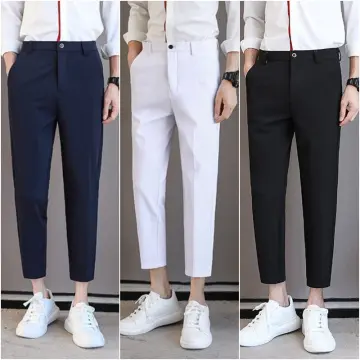 Mens Ankle Slim Fit Suit Pants Trousers Casual Straight Summer Vintage  Style New | eBay
