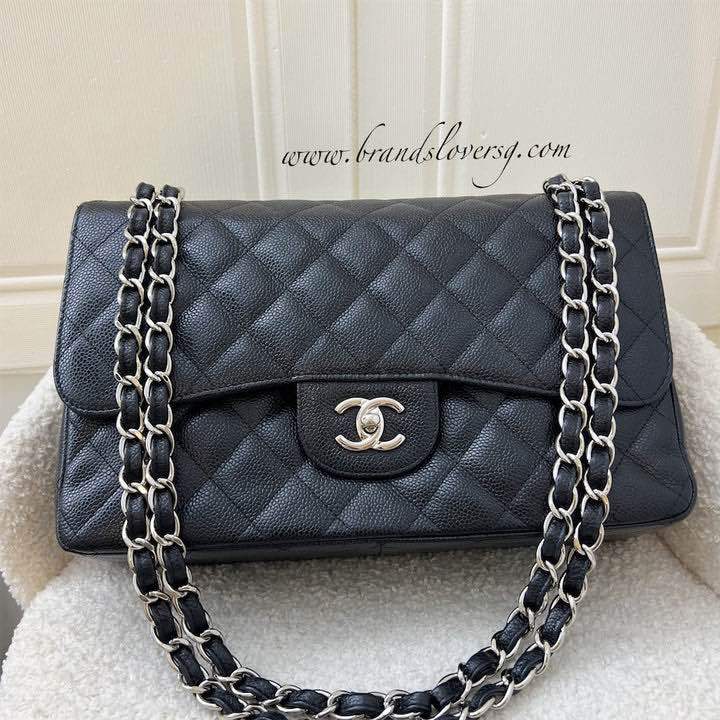 (Pre-loved) Chanel Jumbo Classic Flap DF in Black Caviar and SHW ...