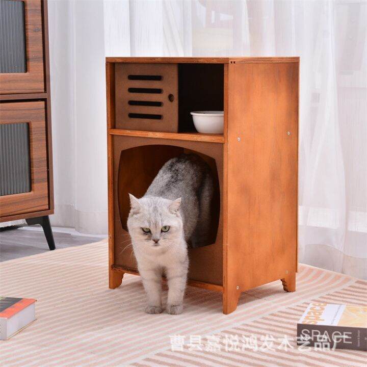 Cat Litter DoubleLayer Solid Wood Bedside Integrated Double